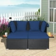 thumbnail image 3 of Topbuy Outdoor Daybed with Retractable Canopy PE Rattan Sunbed with Soft Cushions & Pillows 2 Folding Side Trays Navy, 3 of 9