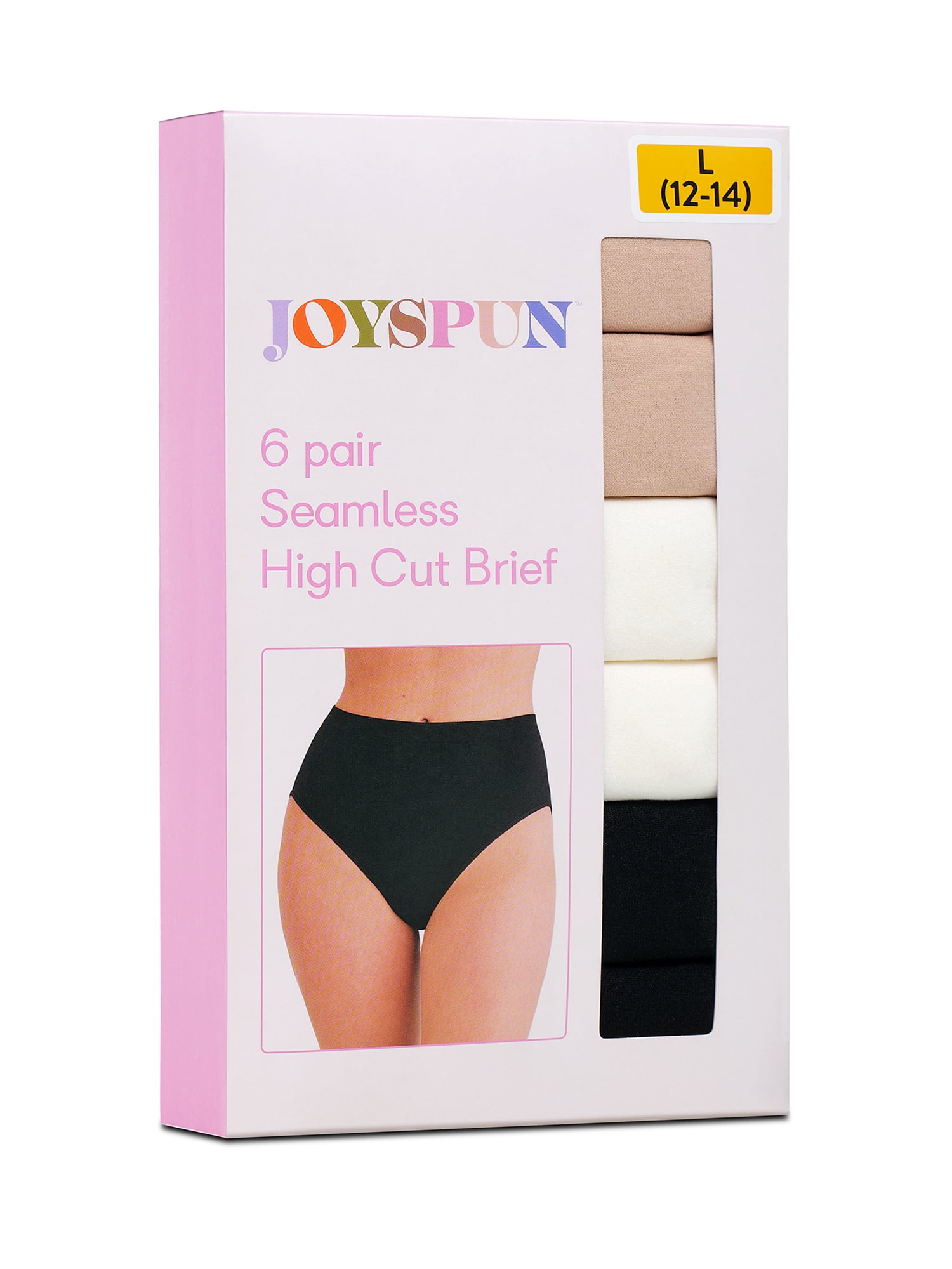 Joyspun Women's Seamless High Cut Panties, 6-Pack, Sizes XS-XXXL