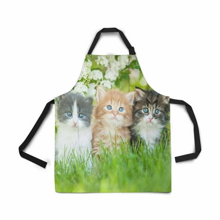 ASHLEIGH Adjustable Bib Apron for Women Men Girls Chef with Pockets Funny Cat Kitten Grass Novelty Kitchen Apron for Cooking Baking Gardening Pet Grooming Cleaning