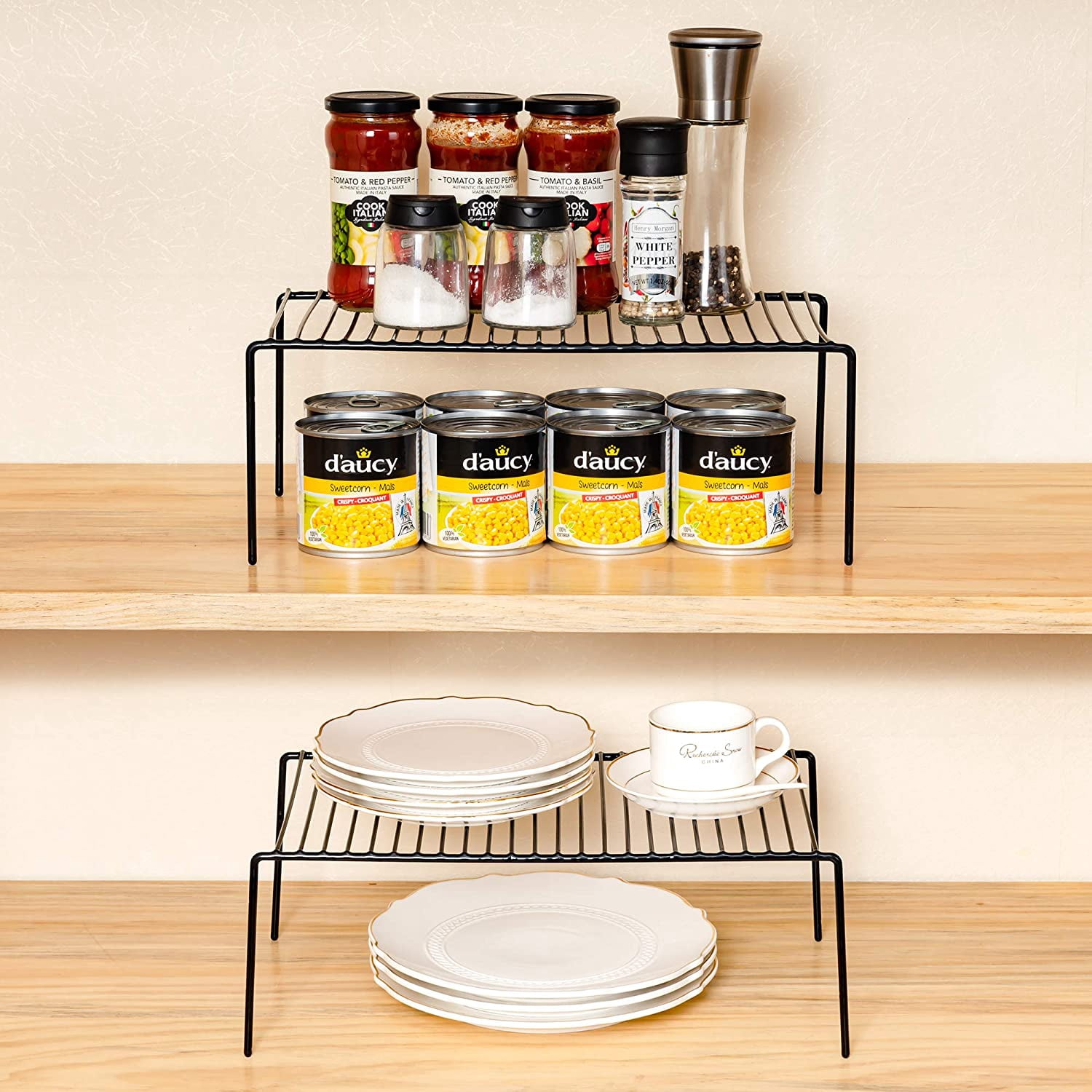 6 Pack Large Cabinet Storage Shelf Rack, Rustproof Kitchen Organizer for Fridge, Bathroom, Black