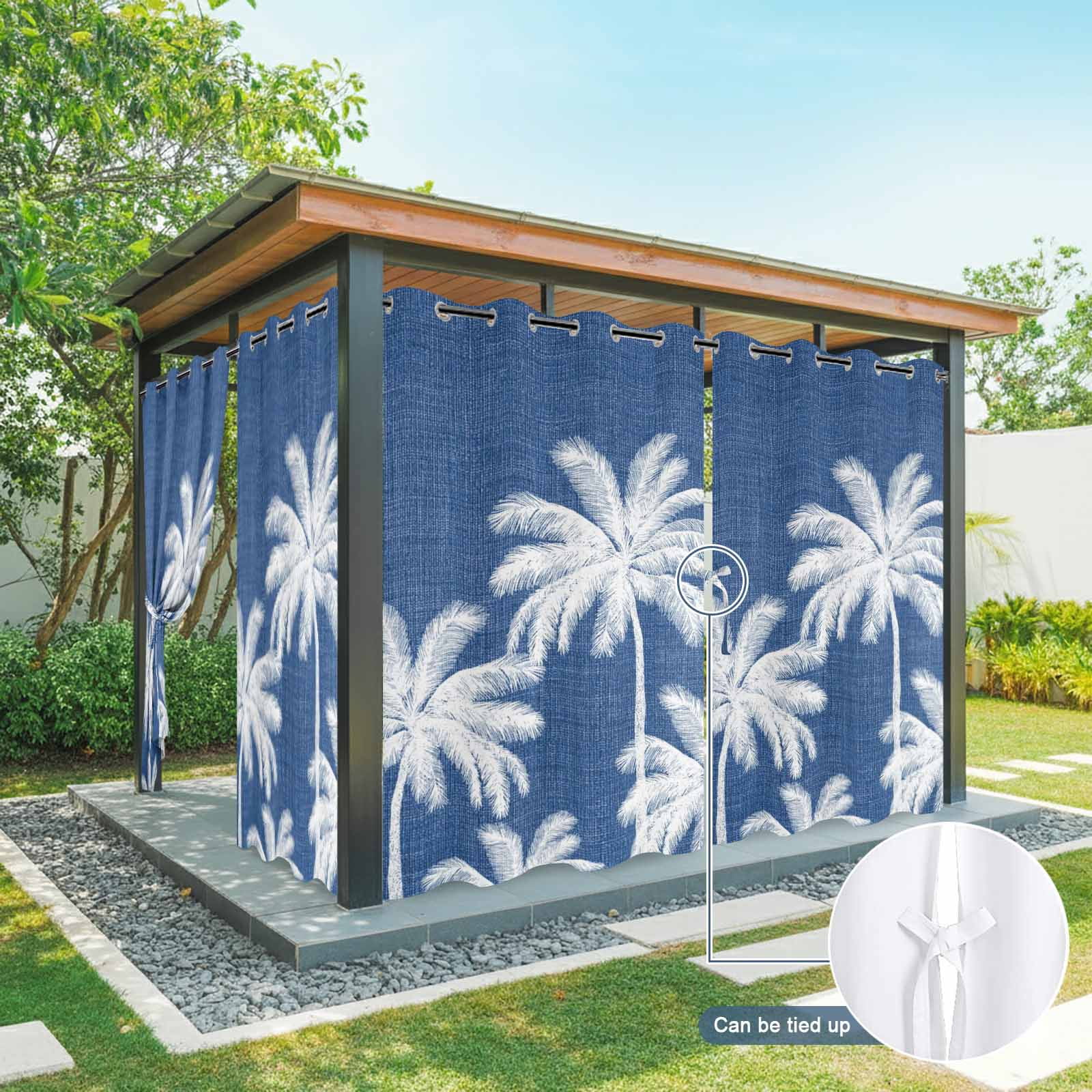 Navy Blue Palm Trees Outdoor Curtains for Patio, Summer Beach Tropical Farmhouse Sunshade Privacy Drapes Grommet Waterproof Outside Curtains for Porch/Cabana/Balcony 54"x 108", 1 Panel