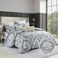 thumbnail image 4 of Bedduvit 100% Cotton Duvet Cover Set - 400 Thread Count Damask Floral Boho Vintage King Duvet Cover with Zipper Closure, Reversible Soft 3-Piece Bedding Set/Comforter Cover (King Size-90"x104", Gray), 4 of 9
