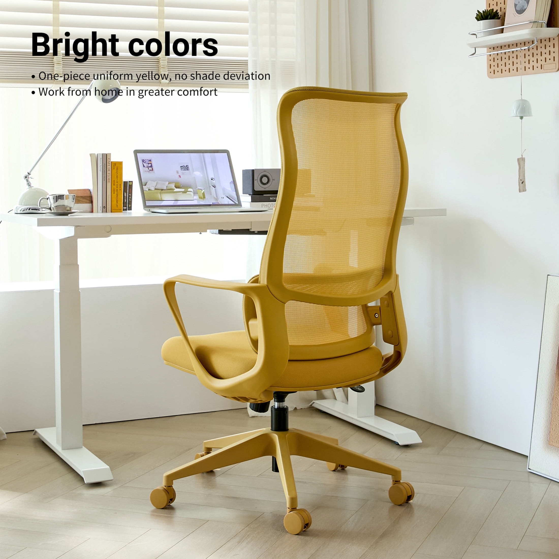 Noble House Ergonomic Mesh Swivel Office Chair, Lifting Multifunction Task Chair with Flip Arms and High-Backrest, Yellow