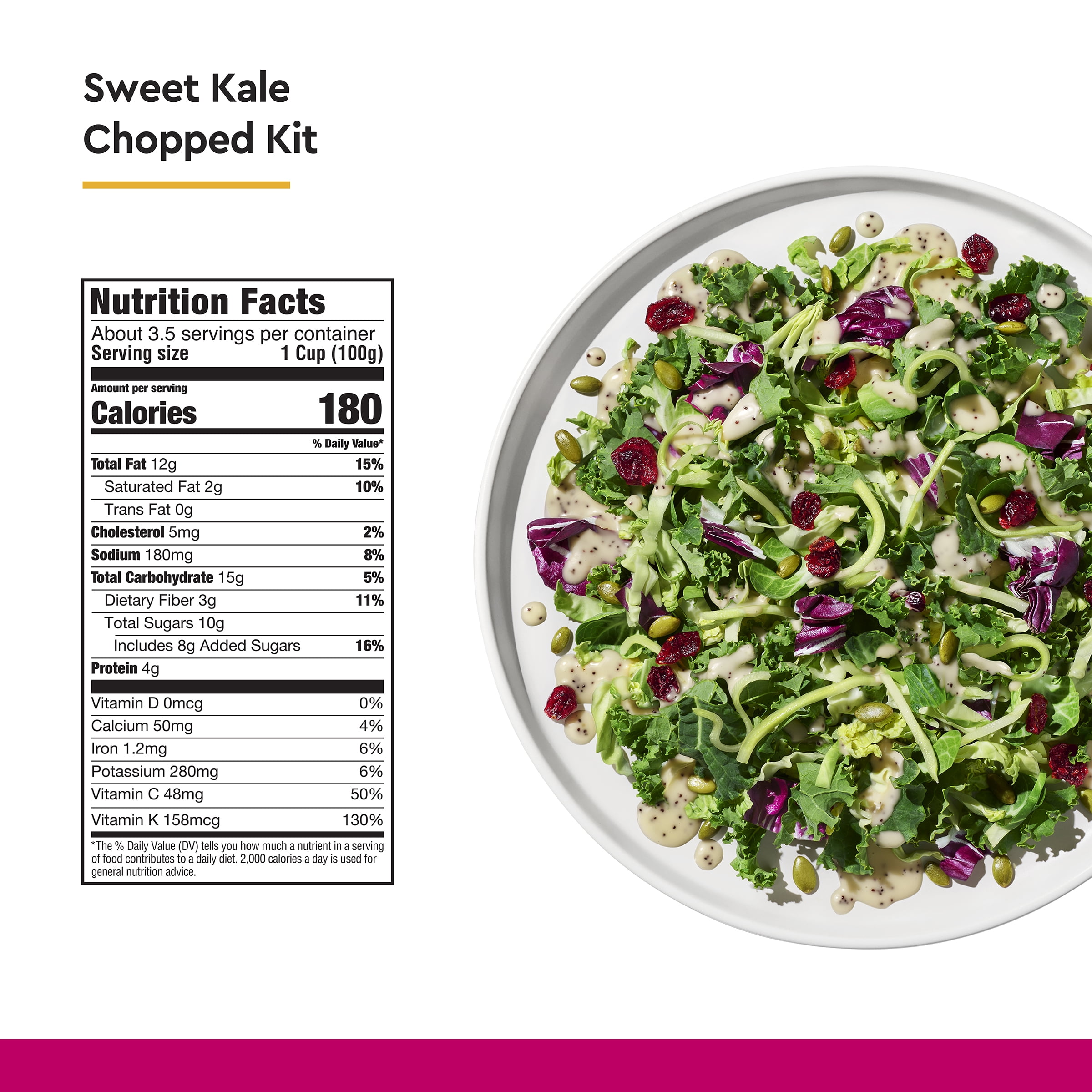 Taylor Farms Family Size Sweet Kale Chopped Salad Kit, 22 oz Bag, Fresh