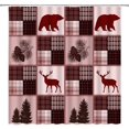 thumbnail image 1 of Rustic Bear Shower Curtain Buffalo Check Patchwork Cabin Camping Wildlife Bear Deer Moose Pine Tree Pinecone Farmhouse Vintage Hunting Red Fabric Home Bathroom Decor Set with Hooks（36" WX70 H）, 1 of 3