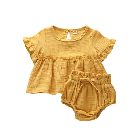 

Binmer Toddler Baby Girl Cotton Solid Color Comfortable Climbing Clothes Two-Piece Suit