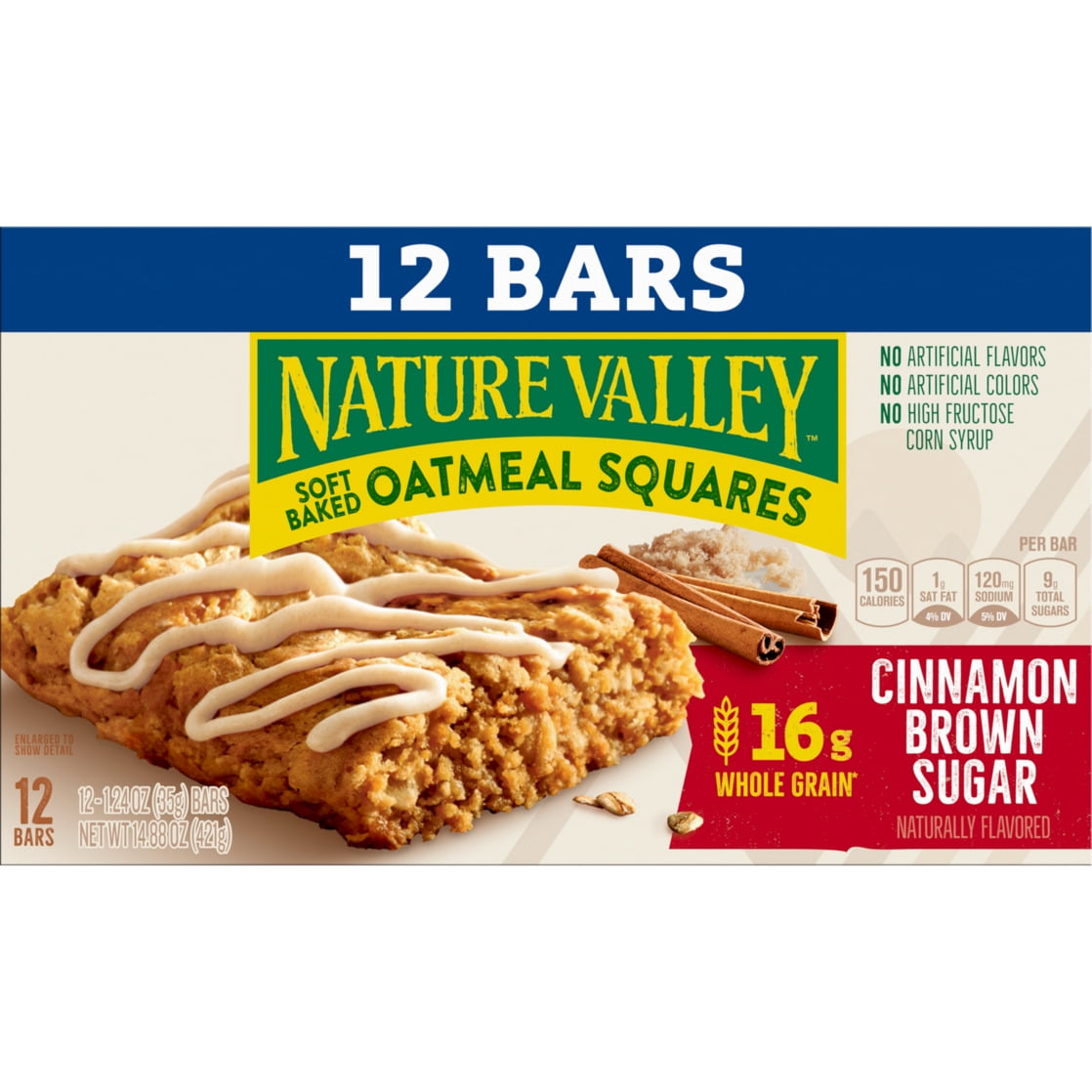 (4 pack) Nature Valley Soft Baked Oatmeal Squares, Cinnamon Brown Sugar, 12 Bars, 14.88 oz
