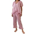 thumbnail image 2 of Pyhlmscde Women Plaid Pajamas Set Short Sleeve Ruffle Peplum Shirt Gingham Wide Peg Pants 2 Piece Set, 2 Piece Sweater Sets For Women, Suits For Women, Womens Set, 2 of 2