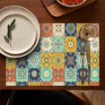 thumbnail image 5 of Orange Boho Bohemia Floral Geometric Pattern Summer Placemats Table Placemats Set Of 4-Linen Kitchen Washable Placemats Table Mats 11.8"x17.7" Non-Slip Heat Resistant, 5 of 6