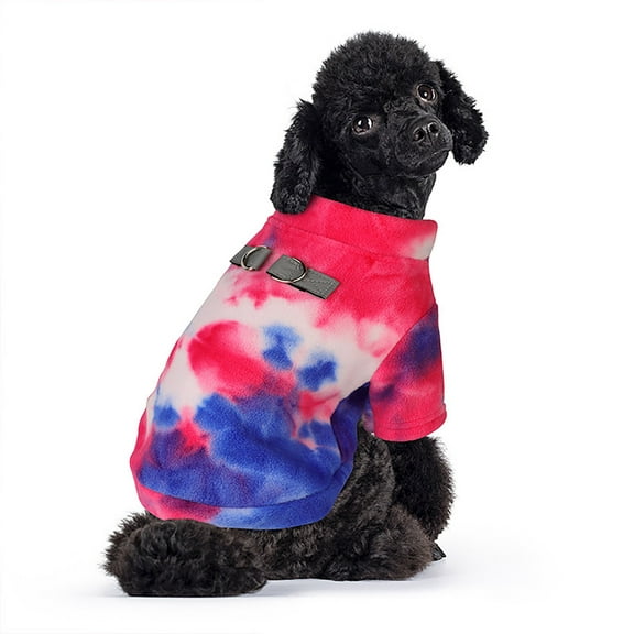 Tie Dye Dog Sweater Sweatshirt Puppy Jacket Multicolor Coat with D Ring Leash Soft Turtleneck Pet Vest Clothes For Small Dogs Boy Girl,Red,L