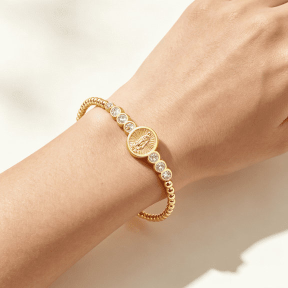 Our Lady of Guadalupe Beaded Bracelet For Men Women 14K Gold Filled Divine Delicate Jewelry