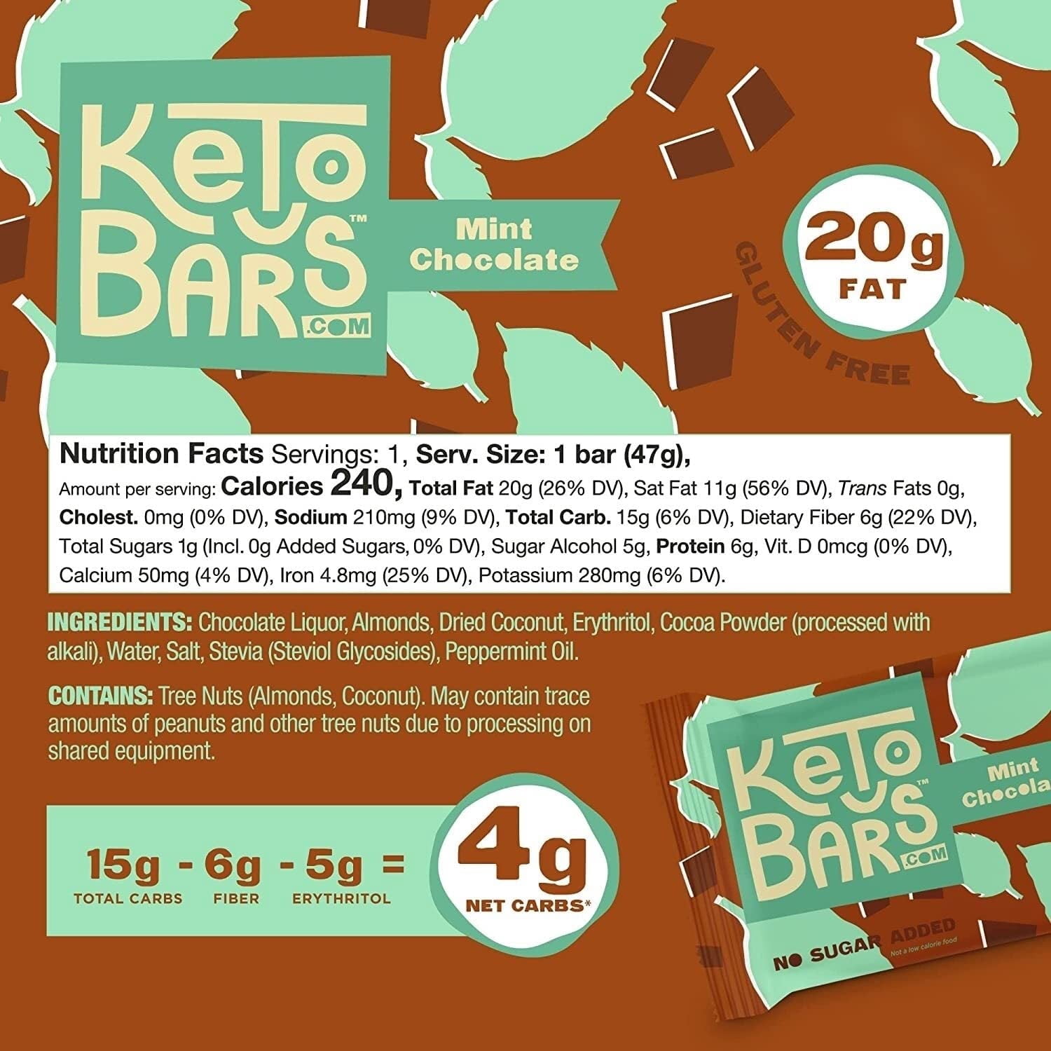 Keto Bars Mint Chocolate Keto Protein Bar – Perfect for Keto Lifestyle, Simple, Clean Ingredients, Low Carb, No Added Sugar, Moderate Protein, 4g Net Carbs, Gluten Free Snack, 10 Pack