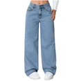 thumbnail image 2 of WHLBF UTTOASFAY Womens Pants High Waist Straight Leg Wide Leg Pants Jeans Blue M, 2 of 7