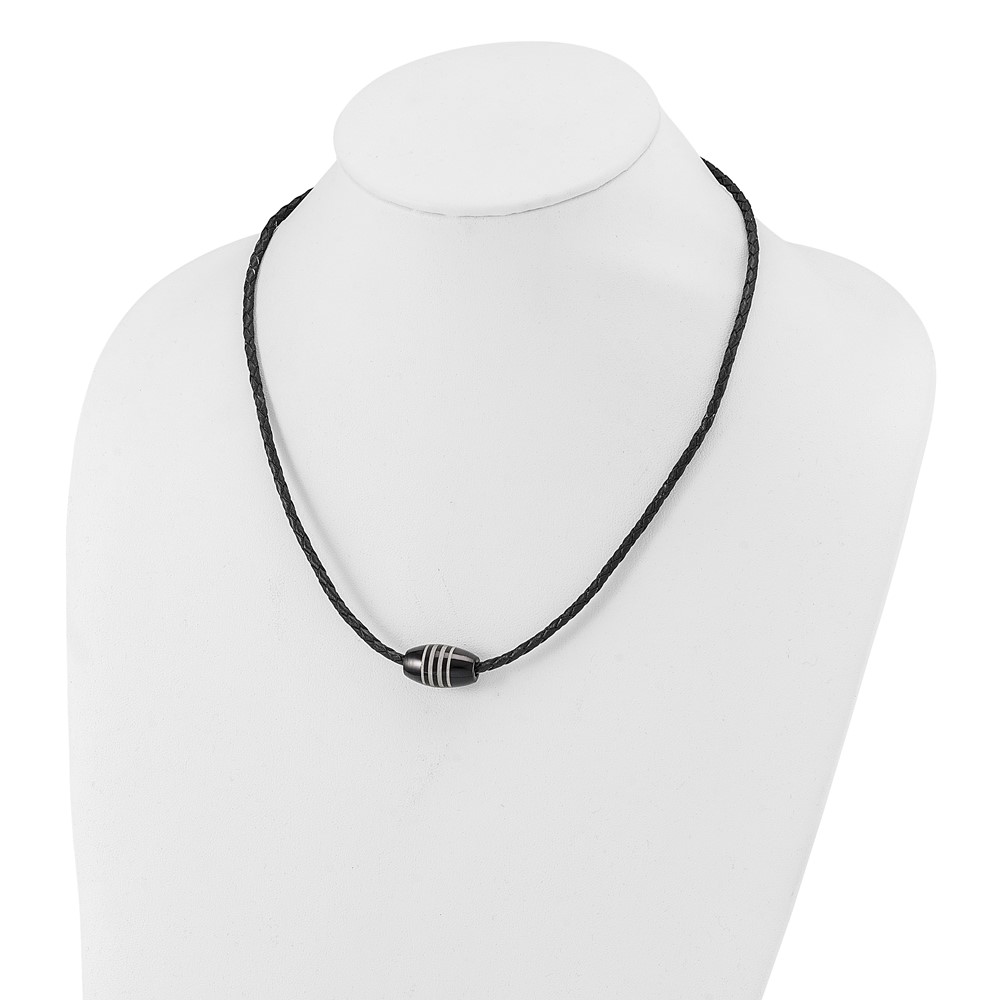 Stainless Steel Cord & Leather Necklace Chain Chisel Polished Black IP-plated 20 inch 11.5 mm