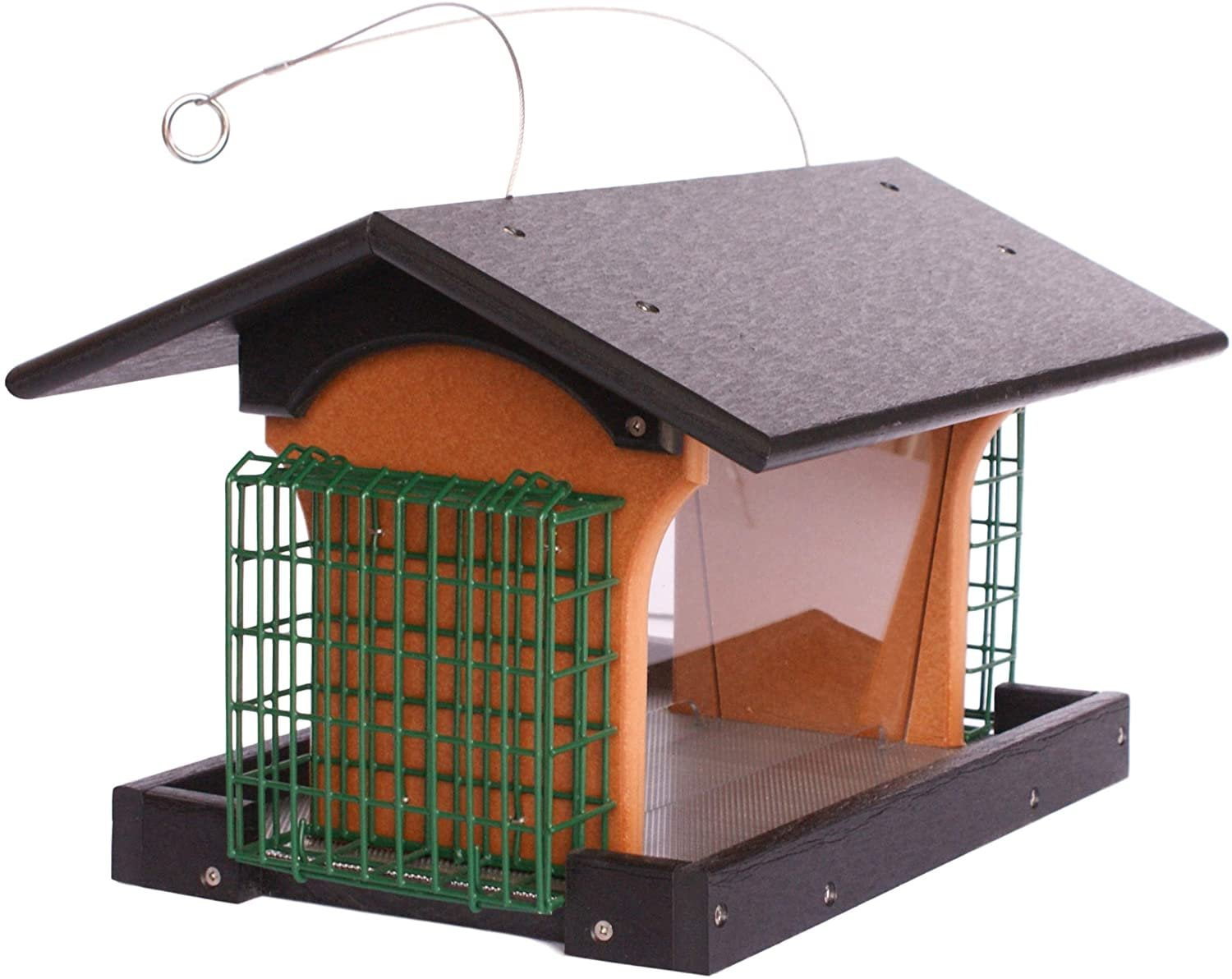 AmishMade Deluxe Bird Feeder with Suet Holder, EcoFriendly Poly Lumber Black/Cedar