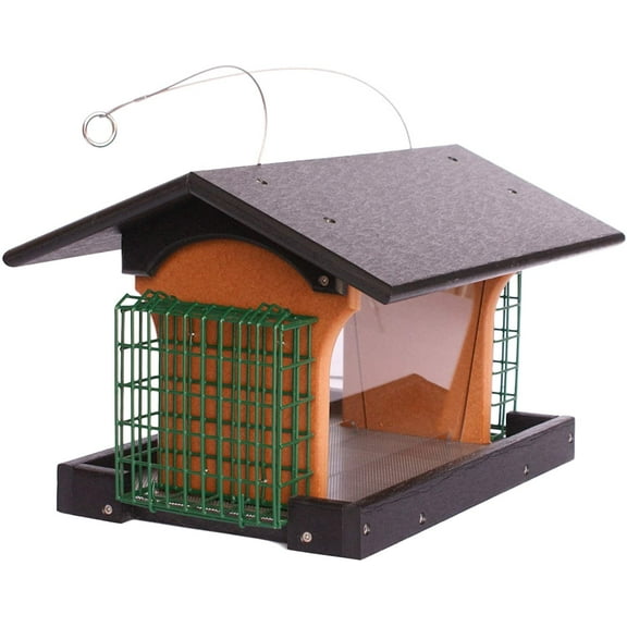 Amish-Made Deluxe Bird Feeder with Suet Holder, Eco-Friendly Poly Lumber Black/Cedar