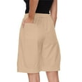 thumbnail image 4 of Lenpel Bermuda Shorts for Women Elastic High Waisted Drawstring Wide Leg Knee Length Casual Shorts Loose Summer Shorts with Pockets, 4 of 6