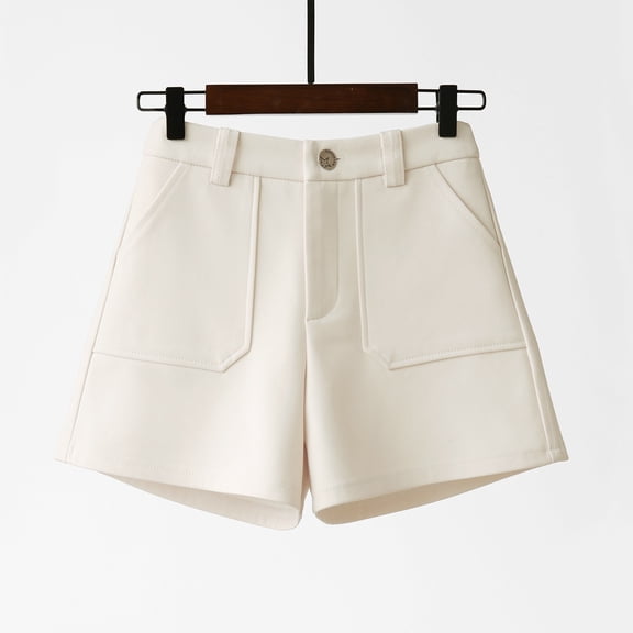 Dolkfu Flat Front Womens Summer Shorts Business Baggy Dress Shorts Zipper formal Beige Shorts for Women L