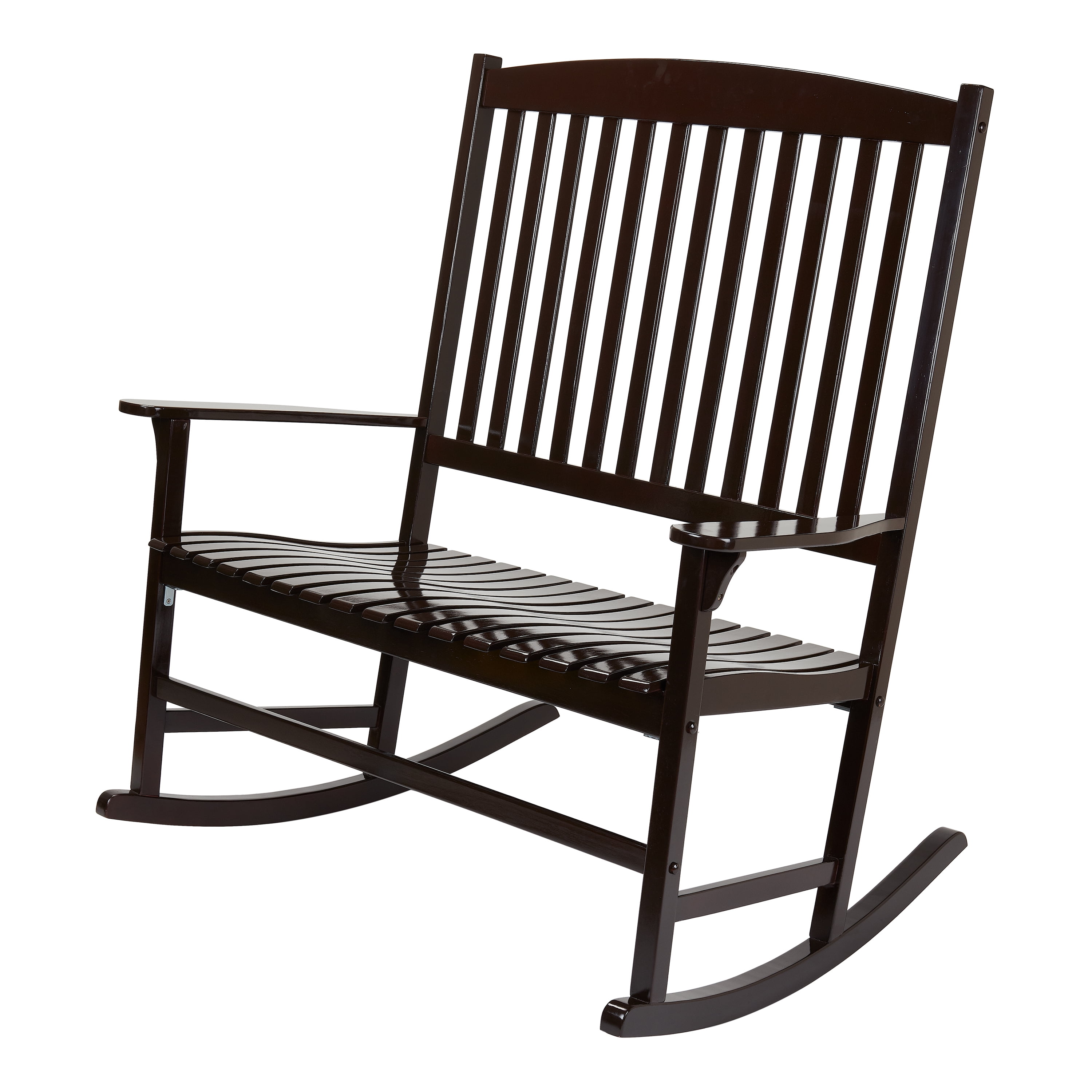 Mainstays Double Wood Outdoor Rocker Chair, Dark Brown