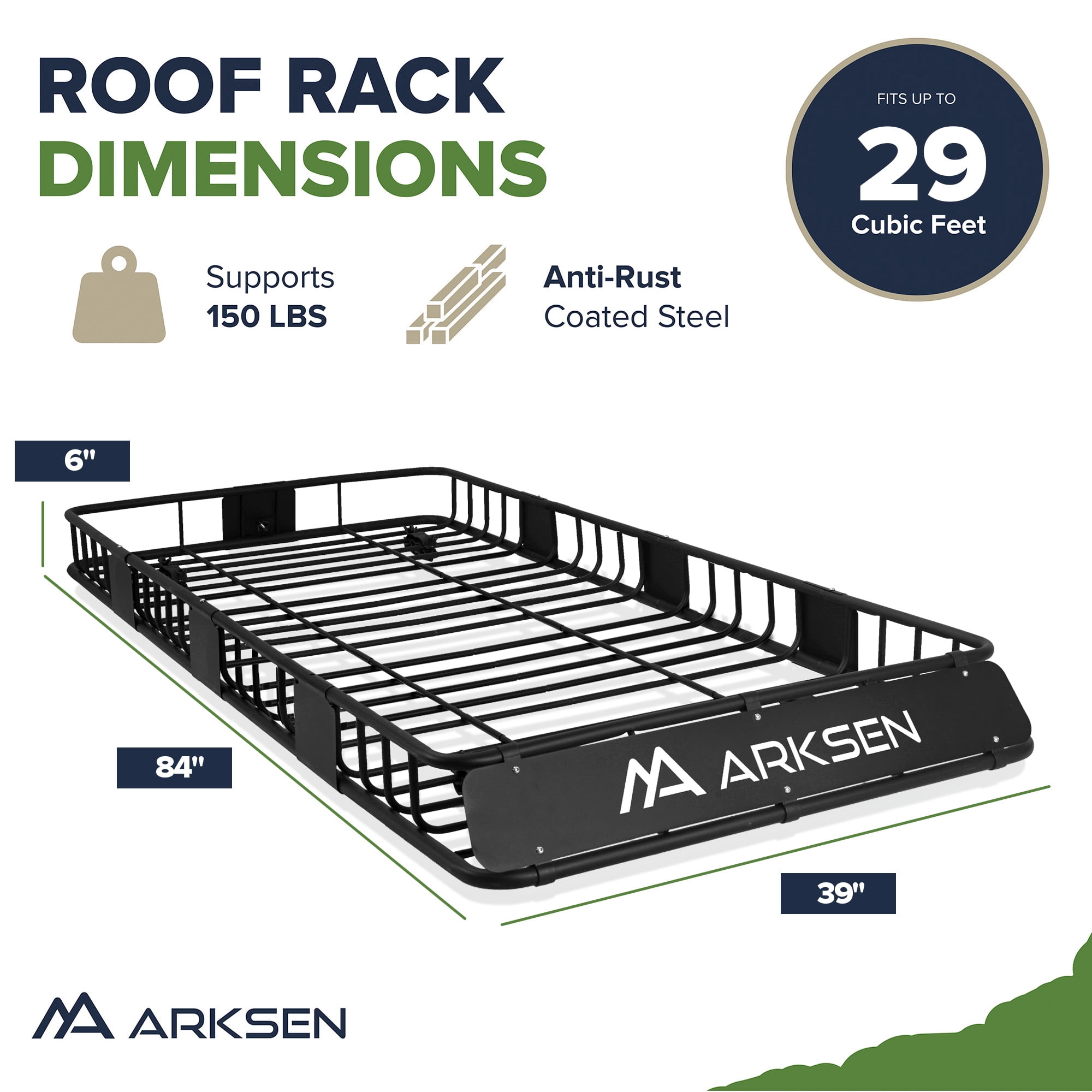 ARKSEN 84"x 39"x 6" Universal Roof Rack Cargo Extension Car Top Luggage Holder Carrier Basket SUV Camping, Black