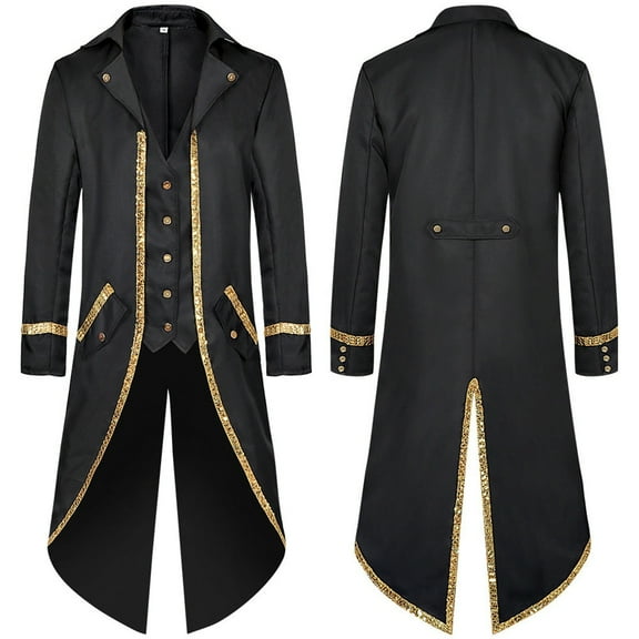 Men's Jacket Halloween Medieval Lapel Longline Jacket Long Sleeve Button Up Coat Classic Fit Jacket for Men Casual