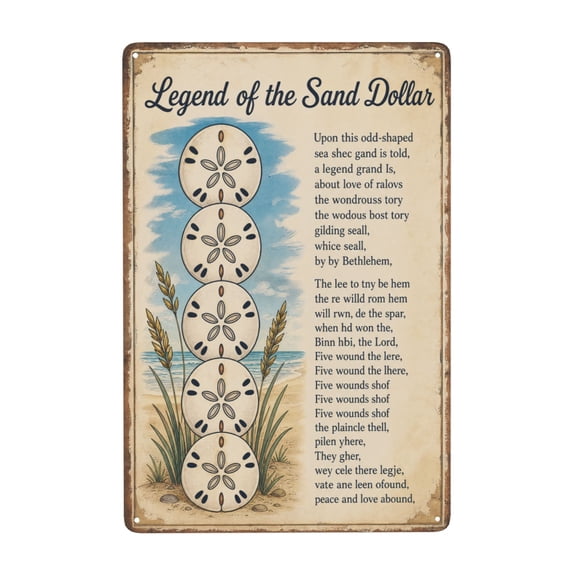 Legend of the Sand Dollar Metal Wall Decor Sign 8x12 Inch - Vintage Style Coastal Nautical Iron Plaque with Pre-Drilled Holes for Easy Hanging, Indoor/Outdoor Weather Resistant Wall Art