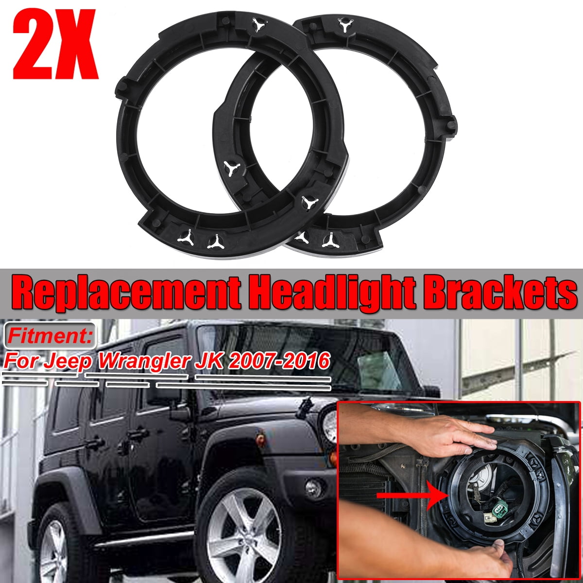 For 20072016 Jeep Wrangler JK Pair Headlight Bracket Bucket Base