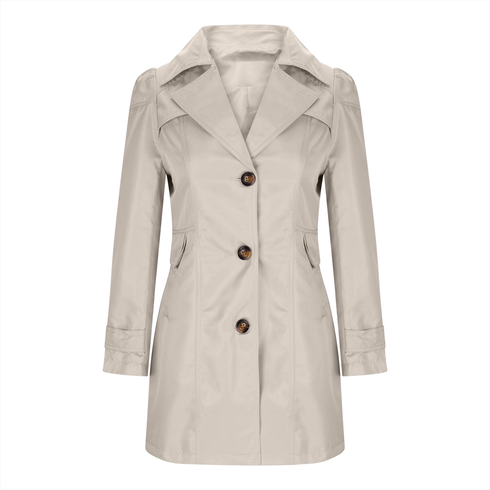 Women's Lapel Button Down Trench Coat Casual Long Sleeve Pockets Jackets Coat Classic Belted Overcoat
