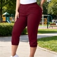 thumbnail image 2 of VBVC Women's Plus Elastic Waist Capri Jogger Pants , Lightweight Stretchy Sweatpants For Women,Ladies' Athletic Workout Trousers with Pockets,Wine,XL-5XL, 2 of 9