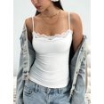 thumbnail image 6 of Women'S Lace Y2K Square Neck Strap Tank Top Sleeveless Going Out Party Club Basic Shirt White XS, 6 of 8