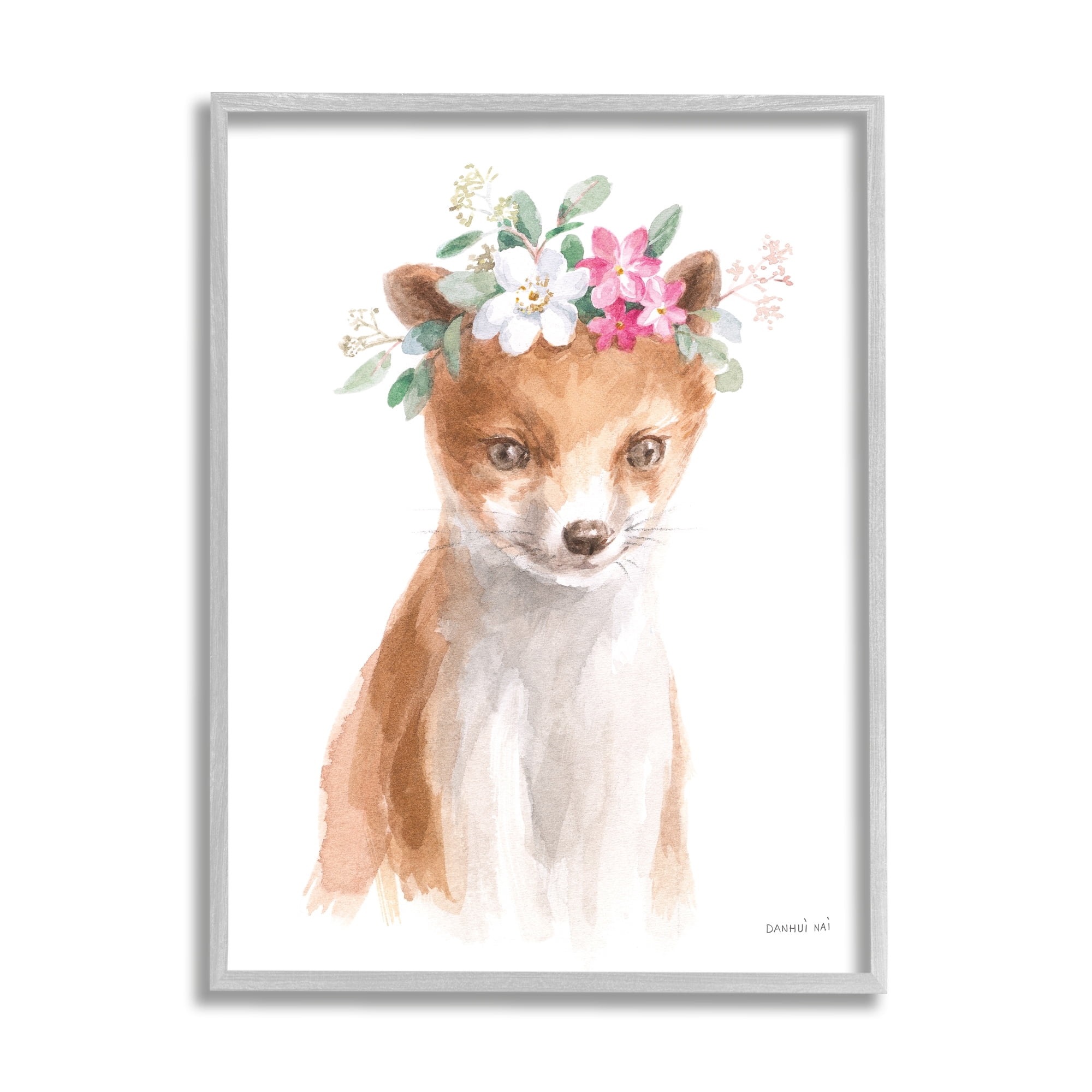 Stupell Industries Curious Fox Pink Daisy Floral Crown Woodland Animal, 11 x 14, Design by Danhui Nai