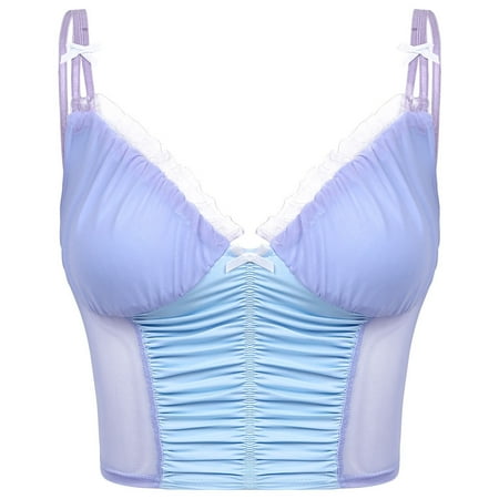 

MSemis Women s Stretchy Lace Trim Crop Top Camisole Sports Bra