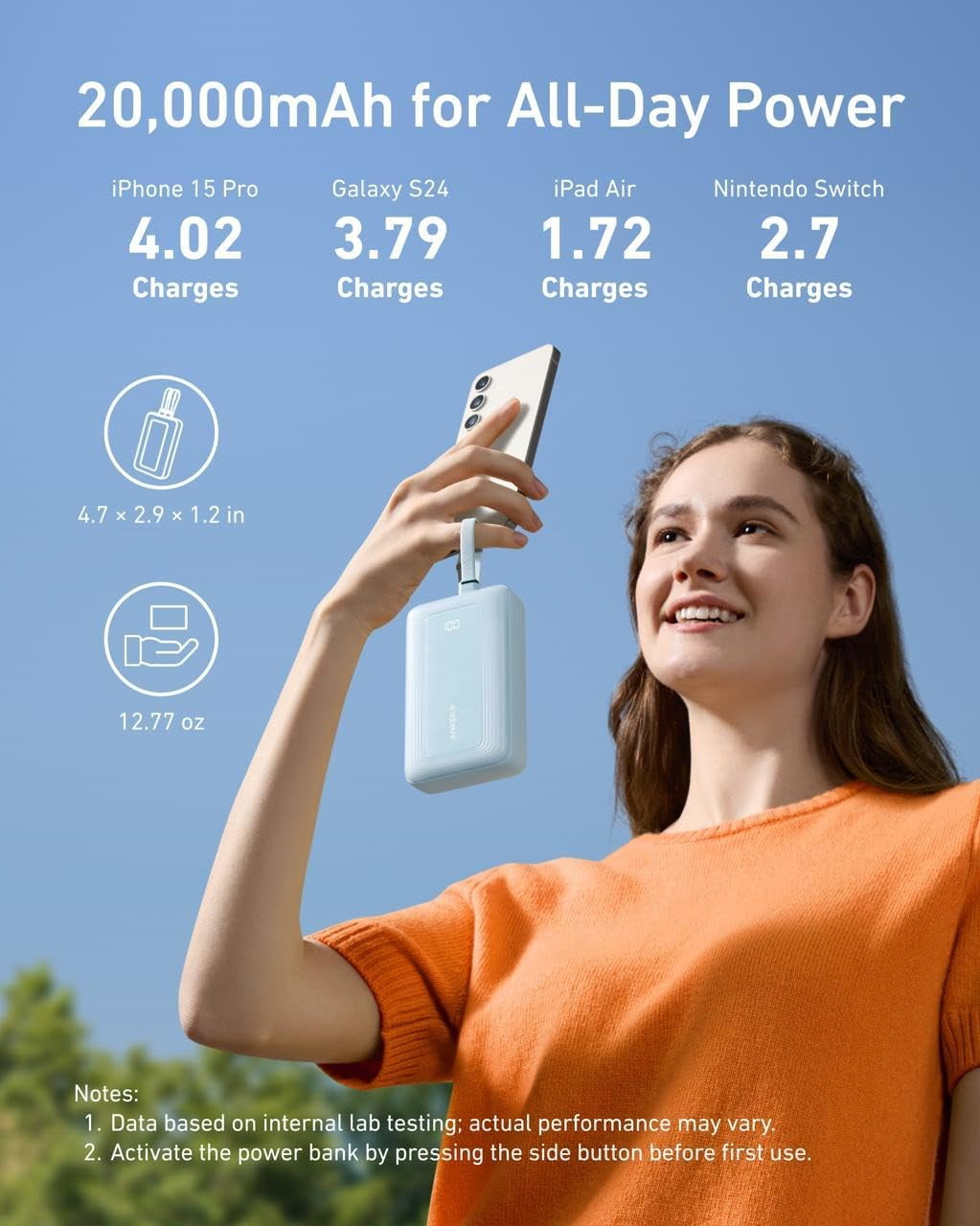 Anker Power Bank, 20,000mAh 30W Max Fast Portable Charger with Built-in USB-C and MFi Certified Lightning Cables, USB-C&A, Battery Pack Compatible for iPhone 17/16/15/14 Series, MacBook, Galaxy