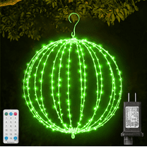 16INCH Outdoor/Indoor LED Christmas Light Ball,Foldable Metal Sphere Lights, Connectable Waterproof 16 Modes with Timer, Hanging Tree Globe Lights for Holiday Christmas Decorations (GREEN)
