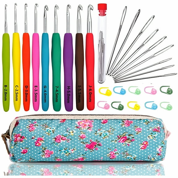 ACDANC Large-Eye Blunt Needles Yarn Knitting Plus Crochet Hooks Set with Case,Ergonomic Handle Crochet Hooks Needles for Arthritic Hands. Best Gift!