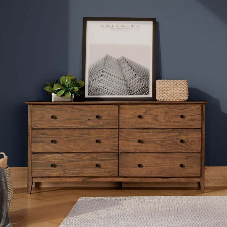 Grain Wood Furniture Solid Pine 6-Drawer Dresser, Coastal Walnut