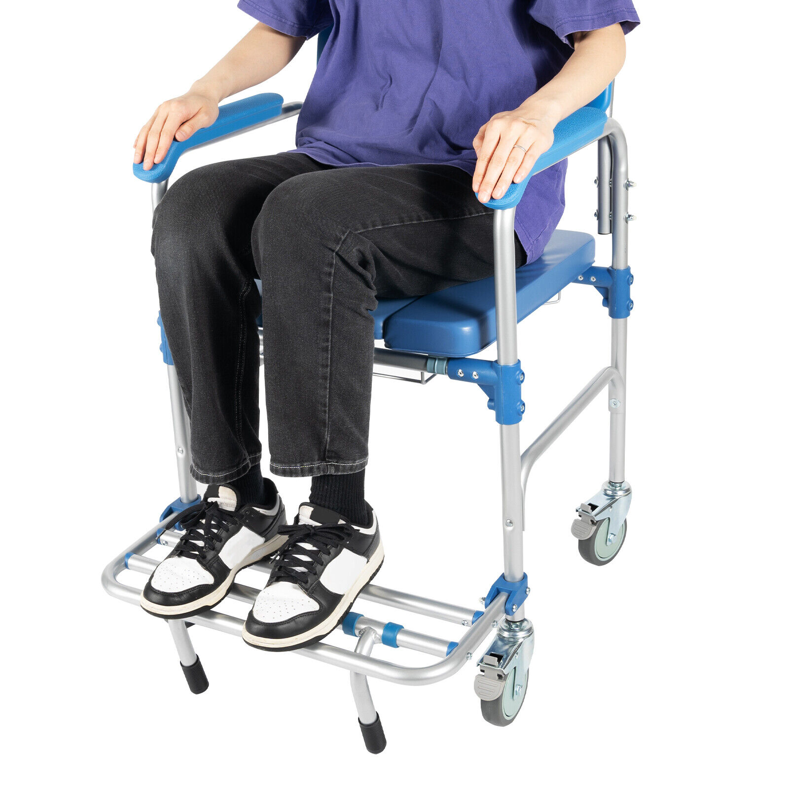 Elderly Shower Wheelchair,350lb Beside Commodes,Shower Potty Transport Chair,Bath Wheelchair Hight Adjustable,Flip Up Footrests Perfect for Handicap Disabled Travel Use
