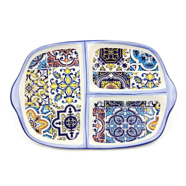 Hand-painted Portuguese Decorative Ceramic Divided Appetizer Dish 