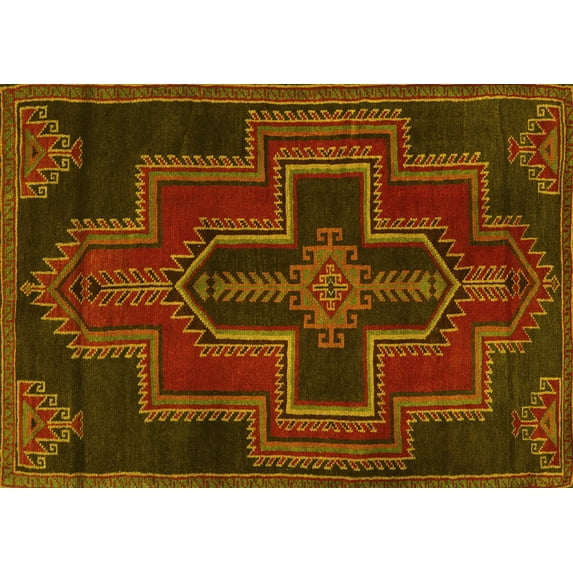 Ahgly Company Machine Washable Indoor Rectangle Persian Yellow Traditional Area Rugs, 8' x 10'