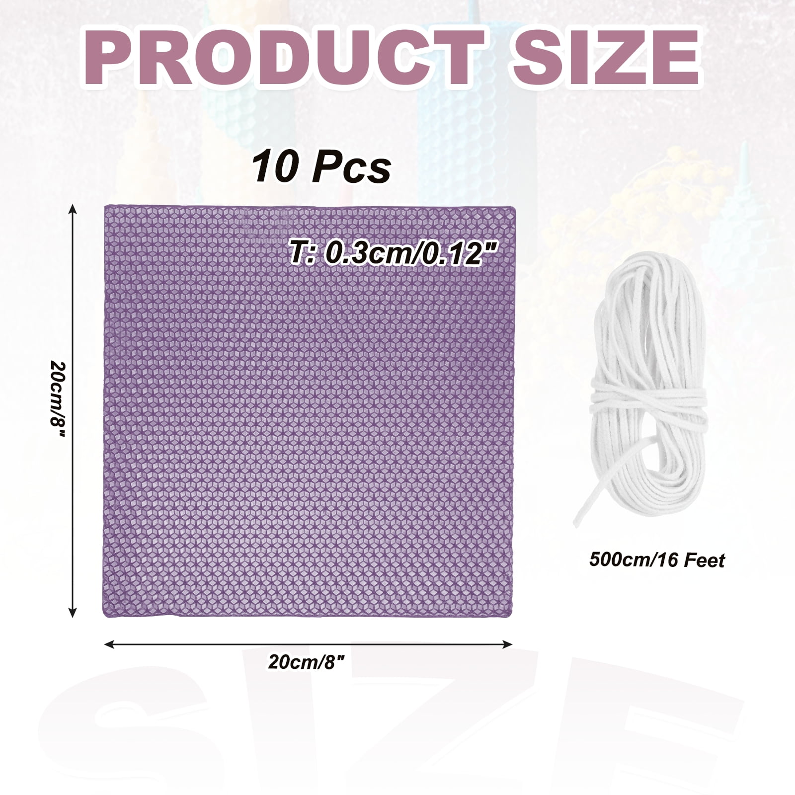 10pcs Beeswax Candle Making Kit, 8"x8" Dark Purple Beeswax Sheet with 1pcs Wick