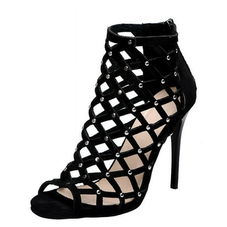 

Women s Ankle Strap Open Toe Stiletto Heel Sandals Cutout Dress Pump Shoes