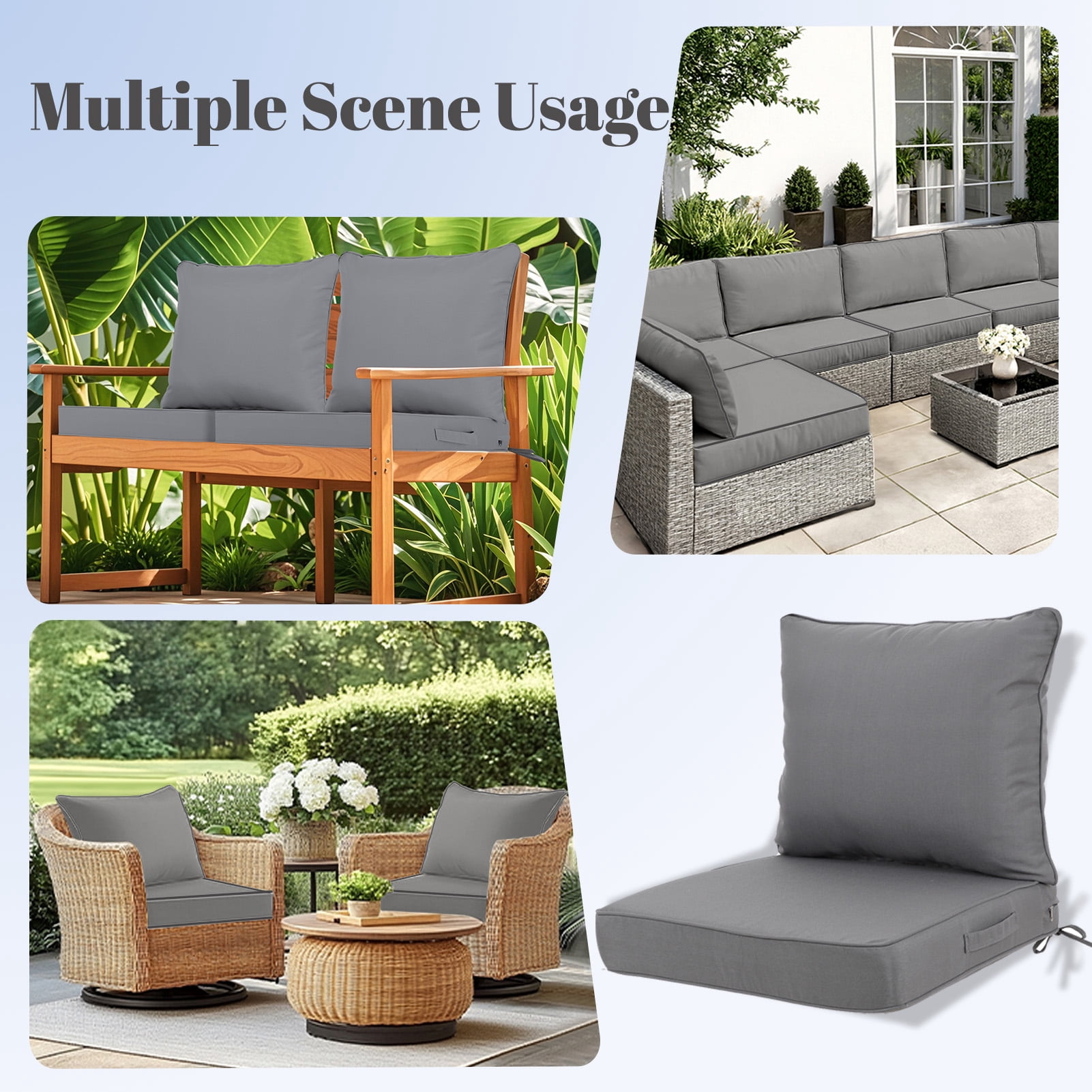 Outdoor Deep Seat Cushions Set, 24x24x4.3 inch, Fade Resistant, Waterproof Patio Chair Cushion with Backrest(dark gray)