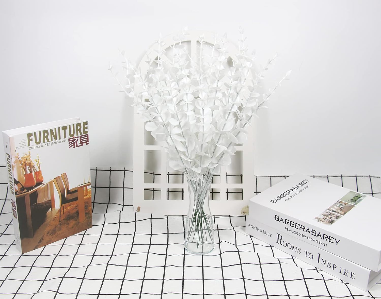 Zukuco 20PCS Artificial Eucalyptus Stem Bulk Faux Eucalyptuses Real Touch Leaf Wedding Bouquet Centerpiece Home Decor (White, 20)
