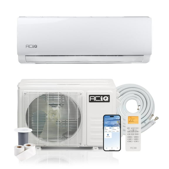 ACiQ 20.5 SEER2 Essentials 12000 BTU Comfortable Mini Split AC/Heating System, 1 Ton White Wall Mount Ductless Heat Pump AC Unit, with 16ft Installation Kit | WiFi Control, 115V, R454B