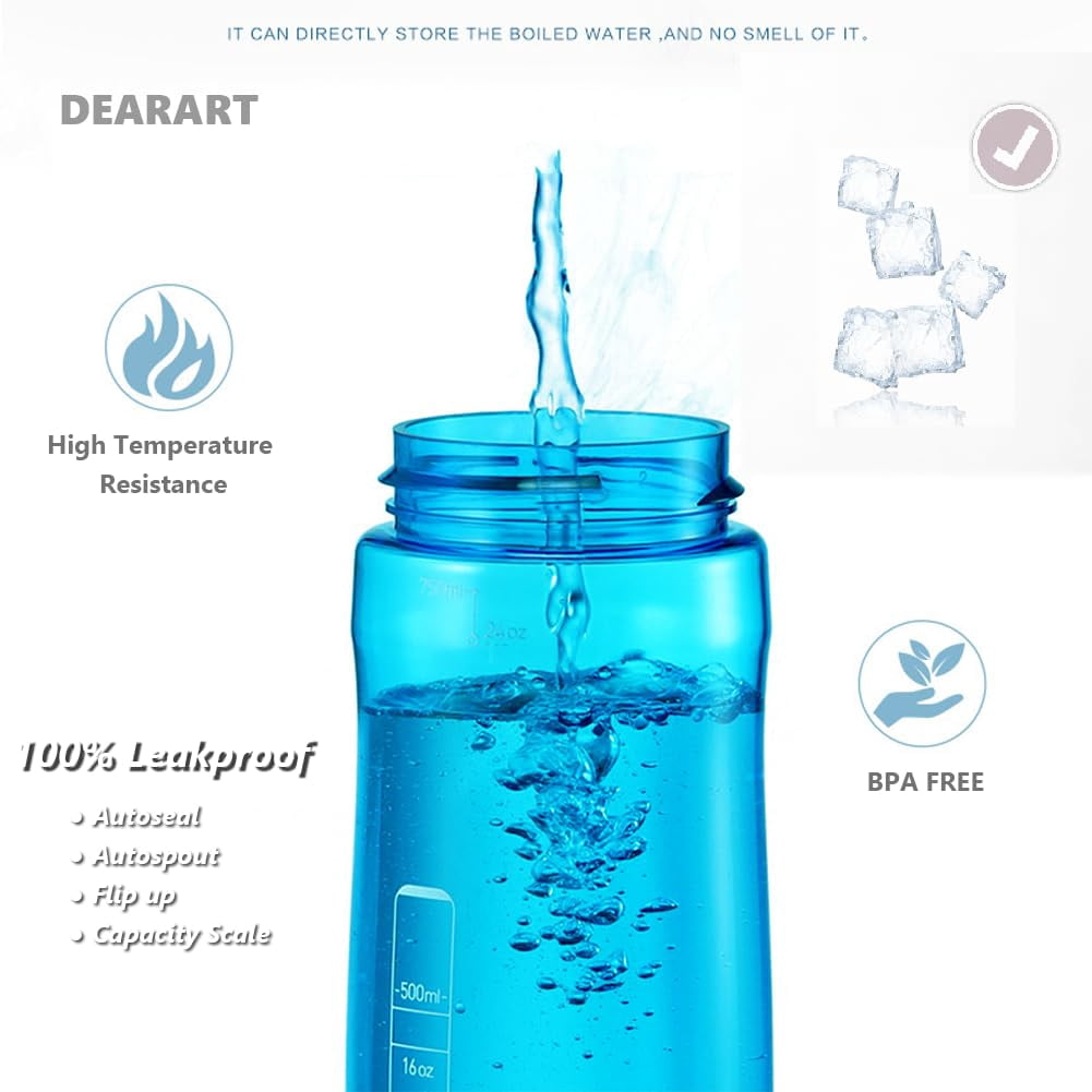 24oz Water Bottles With Straw, Leakproof BPA FREE Hidden Nozzle, Flip Up Lid Has Handle Wide Bottle Easy Clear, Suit Office Sports Travel Gym Yoga, Dark Cyan