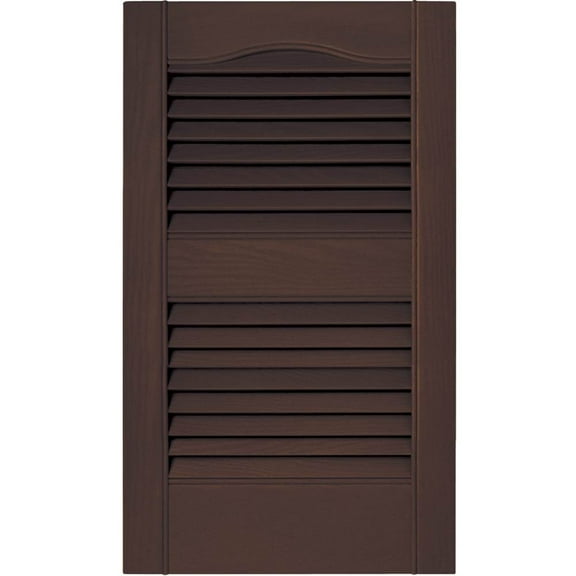 15 in. Vinyl Louvered Shutters in Federal Brown - Set of 2 (14.5 in. W x 1 in. D x 63.6875 in. H (7.14 lbs.))