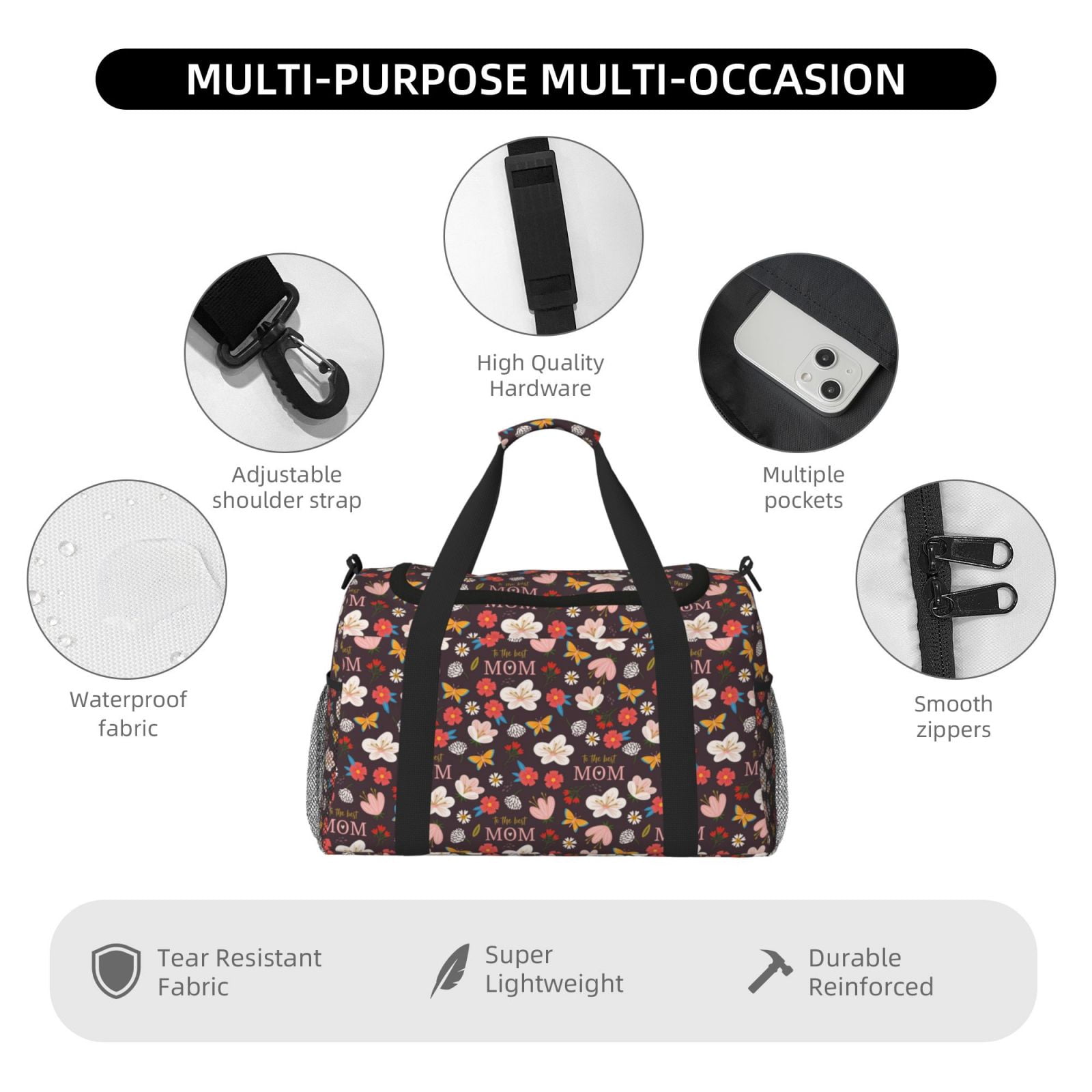 Fuzoiu To The Best Mom Print Travel Duffle Bag,Carry On Tote Bags,Duffel Bag,Sport Gym Bag, Hospital Bag for Labor and Delivery, Overnight Bag,Luggage Bag