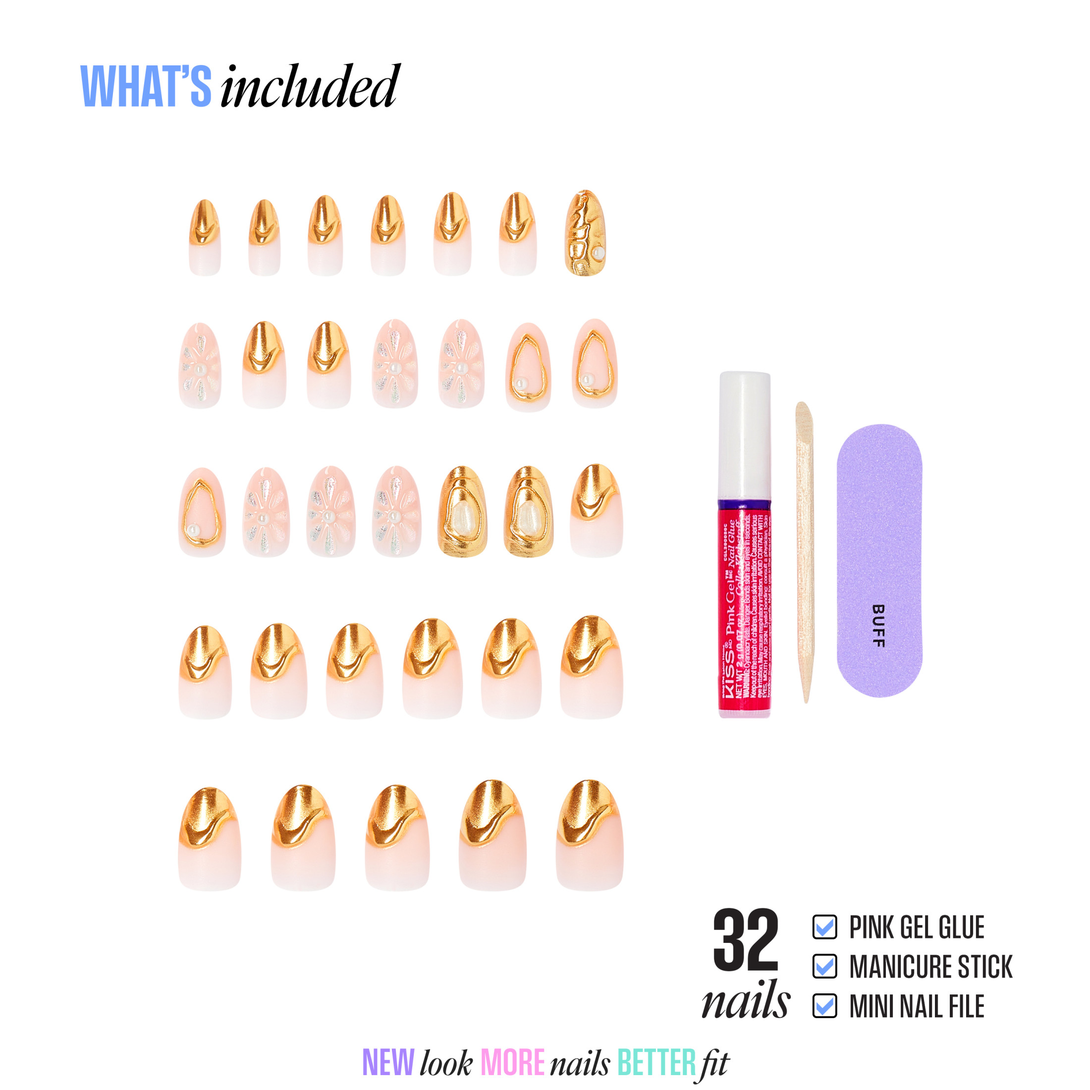 Kiss Luxe Medium Almond Press-On Nails Gold, 32 Pieces photo 4
