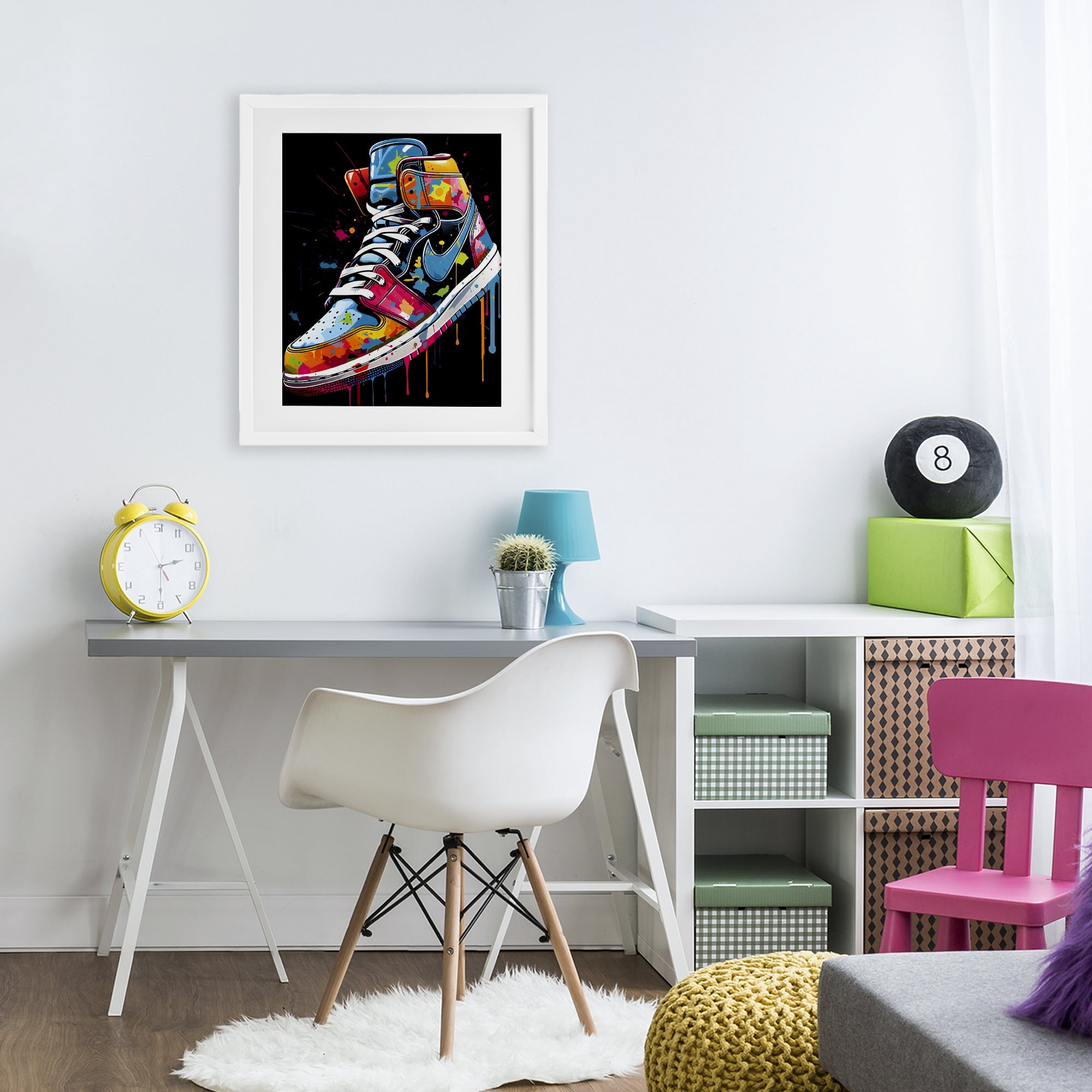 Stupell Industries Graffiti Sneaker on Black White Framed Print Under Glass, design by Creative Studio