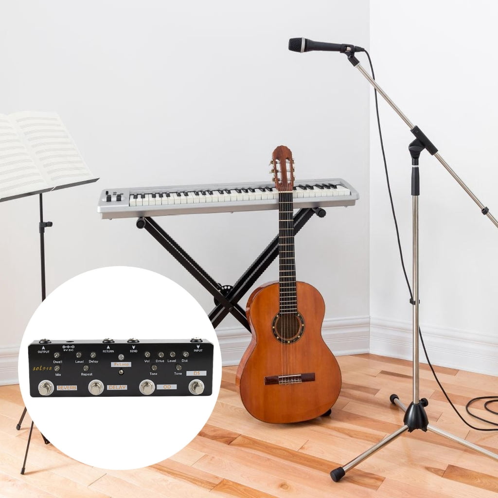 Black Small Guitar Signals Buffer with Low Noise Circuit Metal Texture for Long Cable Runs and Multiple Pedal Setups